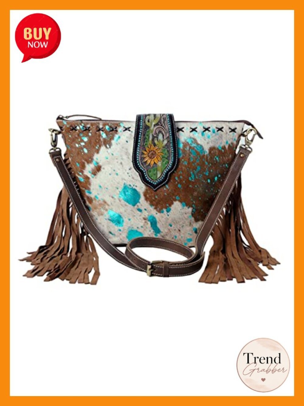 Genuine Cowhide Leather Hand Carved Crossbody Bag with Adjustable Strap